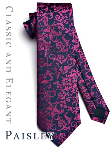 Image of HISDERN Ties for Men Paisley Floral Mens Ties and Pocket Square Cufflinks Set Classic Business Necktie Handkerchief