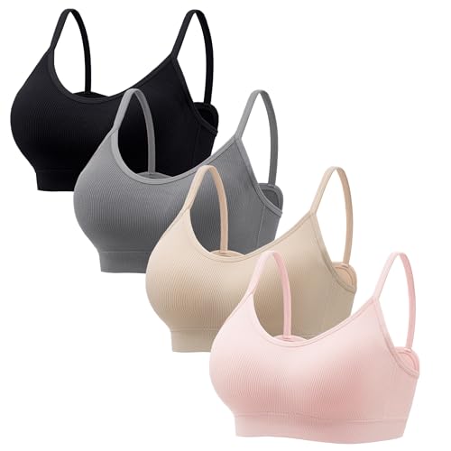 HBselect 4er BHS Damen ohne Bügel Nahtlose Sports BHS Seamless Bralettes Push Up BH für Große Brüste Starker Halt T-Shirt BHS Yoga Bra Bustier Top