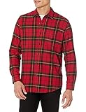 Amazon Essentials Men's Regular-Fit Long-Sleeve Flannel Shirt, Red/Yellow, Plaid, Large