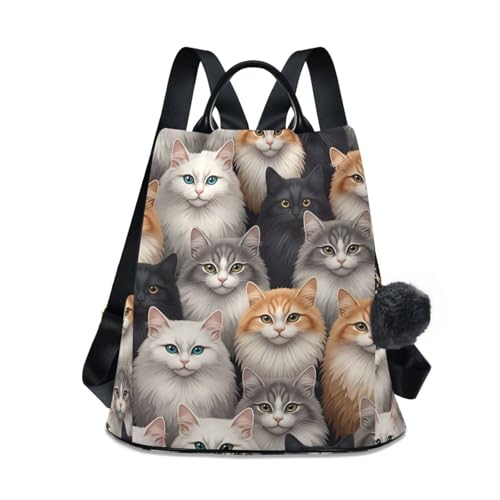Sac à dos femme chat et poche zippée pompon pour ranger vos affaires