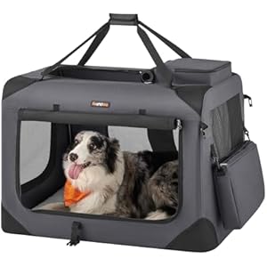 Feandrea 32 Inches Collapsible Soft Dog Crate, Portable Travel Dog Crate for Indoor and Outdoor Use, Dog Carrier Kennel with Safety Zippers, for Living Room, Car, Travelling, Camping, Black