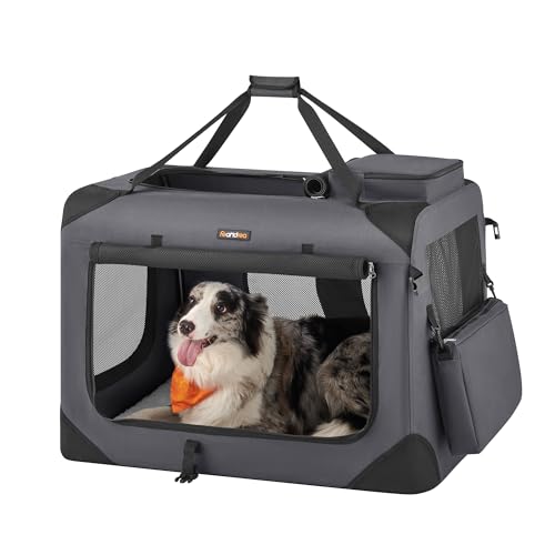 Feandrea Transportín para Gatos y Perros, Plegable, Portátil, Tela Oxford, Malla Transpirable, Marco de Acero, con Asas y Bolsillos, 81 x 58 x 58 cm, Gris...