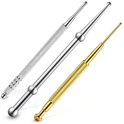 3 Pieces Facial Reflexology Massage Tool Stainless Steel Manual Acupuncture Pen Retractable Acupuncture Pens, Stainless Steel Double Headed Spring Loaded Ear and Body Point Probe Pen