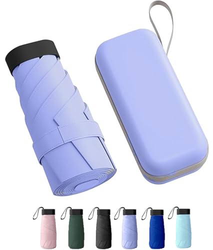 Image of REXERA Travel Mini Folding Compact Umbrella with Case, Manual Open 6 Ribs Lightweight Portable, Small Sun & Rain Pocket Umbrella for Girls and Women- Use in Rain & Summer