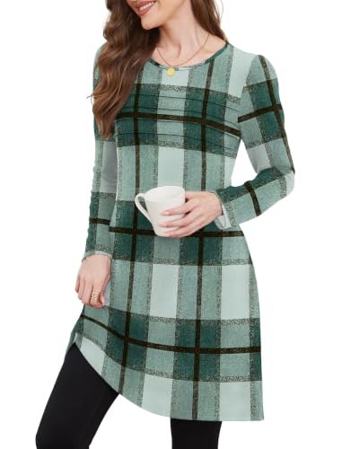 Image of OFEEFAN Womens Long Sleeve Tunic Dress Fall Fashion Sweater Dress with Pockets Pleated Front Casual Winter