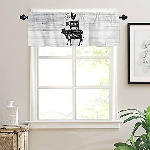 Window Valance Rod Pocket Short Curtain Panels Farm Cow Pig Chick Country Animal Kitchen Valances Curtains Vintage Barn Wood Board Window Treatments Drapes for Living Room Bedroom Decor 54x18in Cover