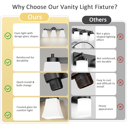 Image of Black Bathroom Vanity Light Fixtures - Rustic Brushed Nickel 3 4 5 Bulb Lights Fixture Over Mirror - Kitchen Glass Wall Sconce For Over Sink Gold - Small Modern Farmhouse Bath Lighting Sconces