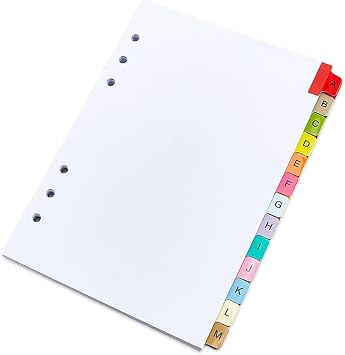 SUPERFINDINGS Alphabet Binder Dividers A5 A-Z Binder Dividers Multicolor 26 Tabs Index Divider 15.2x21cm/6x8.27Inch A5 Blank Tab Paper 6 Ring Binders School Office File Organizer