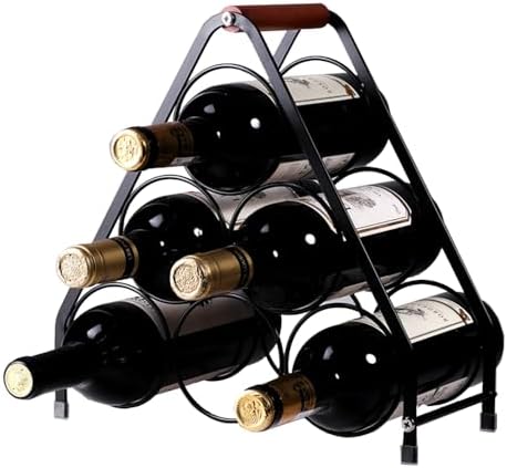 Metal Wine Rack, 6 Bottles Stackable Wine Organizer with Wooden H...