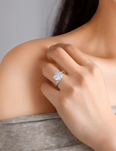 Elspeth 925 Sterling Silver Engagement Rings for Women 4CT Heart Cut Halo Solitaire Cubic Zirconia Wedding Promise Rings for Her Size 8.5 — view 4