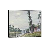  CSGWLAT Encadrée Tableau sur Toile,Alfred Sisley Tableaux Impression de Peinture Célèbre,Reproduction Image D\'art Mural Décoration Salon Chambre,berges de rivière 30x36cm Cadre Noir