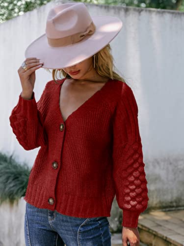 Image of Miessial Women's Button Down Long Sleeve Cardigan Sweaters Chunky Cable Knit Crop Sweater Top
