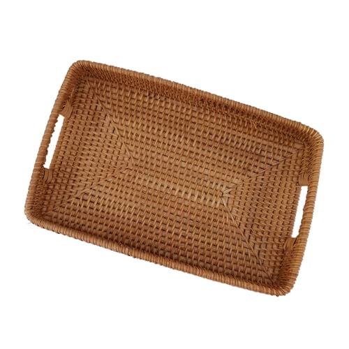 Bandeja de té con asas y gran capacidad hecha en ratán decorativo para postres de cocina 5