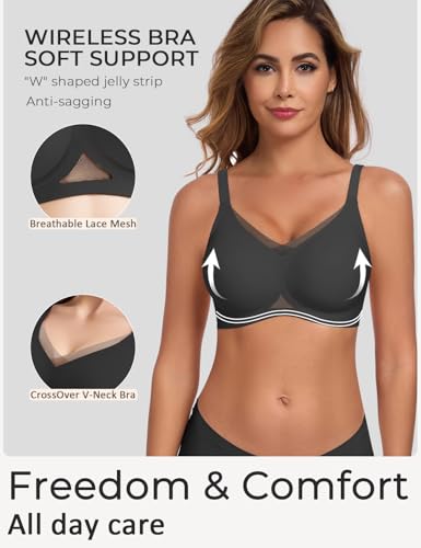 Image of Gailife Womens Jelly Comfortable Bras for Women No Underwire Supportive Bra | Wireless Bra Seamless Bralette Push Up,Soft Tshirt Bras,Mesh V /V Neck,U-back /X-back,Breathable Semi-fixed Pads,Bra Extender