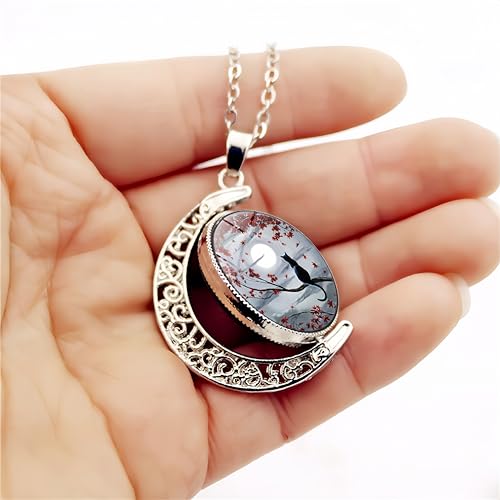 DEQIYIJI Cat Gifts Cute Black Cat Moon Pendant Necklace Jewelry For Women Cat Lovers Stuff4