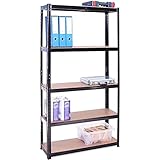 PACCO UNICO: 180 x 90 x 30cm Scaffale Nero, 5 Mensole + CONNETTORI INCLUSI per assemblare i ripiani facilmente e in sicurezza.