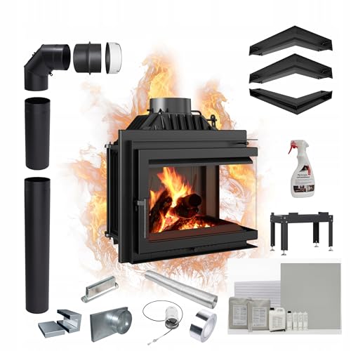 KRATKI Kamineinsatz Holzofen Gusseisen Simple Rechts 8 kW Einbausatz