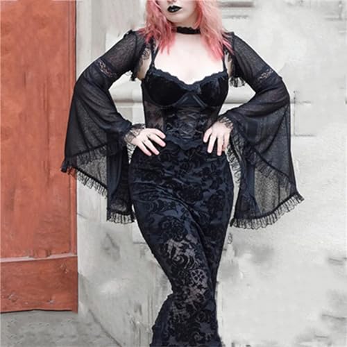 Image of Gothic Bolero Shrug Tops Women Goth Bell Long Sleeve Crop Top