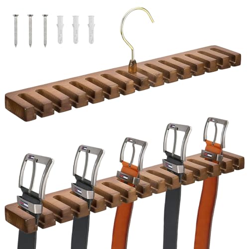 Ksvaye Porte Ceinture en Bois Rangement Ceinture avec 14 Fentes Support de Ceinture Rotatif à 360 °, Porte-Cravates Cintre Ceinture pour Organiser, Garde-Robe, Ceinture