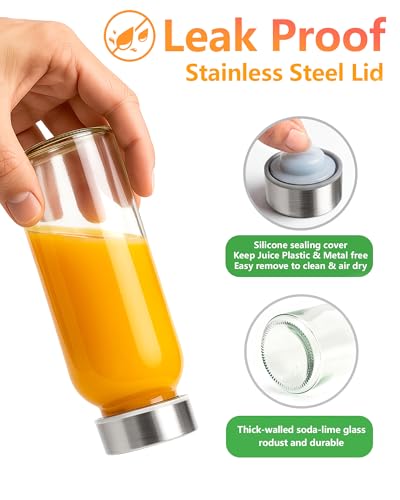 Image of Zukro 10.5oz Glass Juice & Water Bottles with Stainless Steel Lids 4 Pack | Leak Proof Reusable Small Clear Drinking Bottle With Straw for Juicing, Smoothie, Dishwasher & Fridge Safe, BPA Free