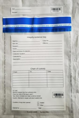 EvidenceBag anti-modification Unique Number Tamper-Evident Security Seal Chain of Custody 100 Pack (10.5 × 7.5 Inches100 Pack)