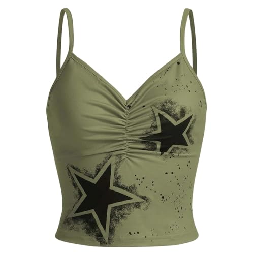 Grunge Cami Top Fairy Punk Top Big Girls Curve Plus Size Women Star Print Ruched Spaghetti Strap High School College