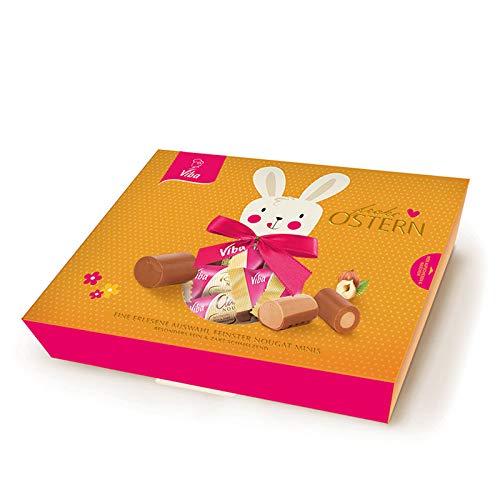 Viba Nougat Variation „Schleck“ – 130 g – Frühlingsedition mit 13 Nougat-Minis – Classic, Royal & Schichtnougat – nachhaltige Geschenkverpackung mit Servierschale
