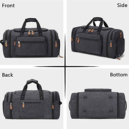 Gonex Travel Duffle Bag with Shoe Compartment 60L Canvas Duffel Overnight Weekend Bag(Dark Gray)