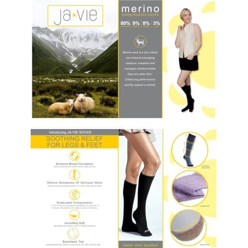 Image of ja vie Women & Men Comfy 75% Merino Wool Compression Socks 15-20mmHg Extra Soft