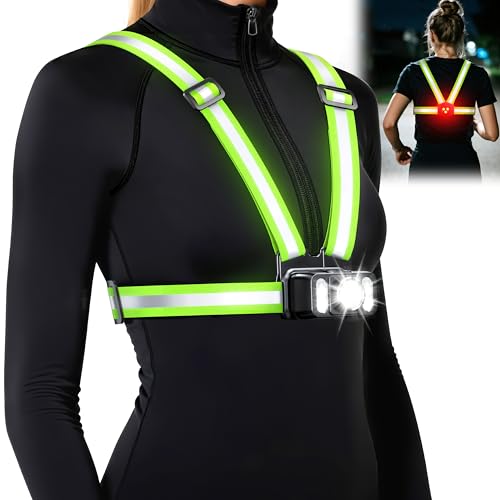 SUYIWEE 550LM Running Lights for Runners with Side Light, 7+2 Modes & 360° Reflective Running Vest, IPX4 Waterproof, 45° Adjustable Rechargeable Running Light for Walking/Cycling/Hiking, 4-25H Runtime