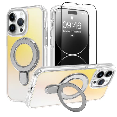 Image of Magnetic for iPhone 14 Pro Case with Stand [Compatible with Magsafe] [Cute Fashion Fluorescent Design] [1 Screen Protector] Slim Translucent Matte Case for iPhone 14 Pro 6.1 inch 2022, White
