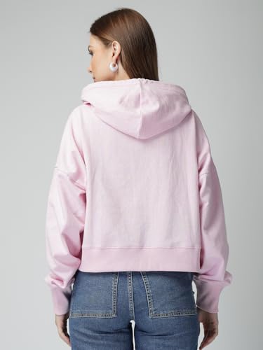 Image of Casual Wear Solid Crop Zipper Jacket Hooded Neck Full Sleeves with Kangaroo Pocket Hoodie for Women