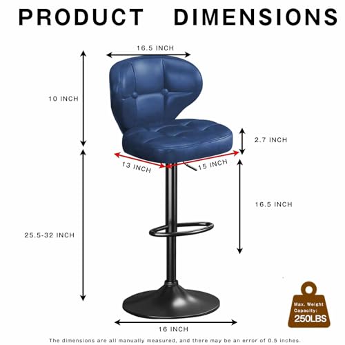 Image of Bar Stools Set of 4, Adjustable Swivel Bar Chairs with Backrest and Footrest, Modern PU Leather Upholstered Counter Height Stools for Kitchen Island, Bar, Dining Room Blue