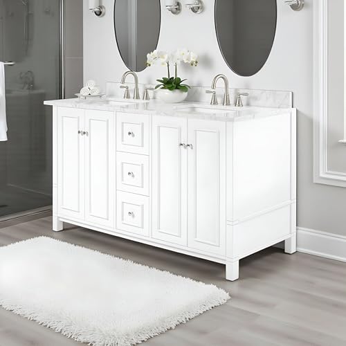 Alaterre Furniture Williamsburg 60 Inch Double Sink Bathroom Vanity - Freestanding Cabinet Without Top - Large Soft-Close Wood Vanity (White) Alaterre Furniture Williamsburg 60 Inch Double Sink Bathroom Vanity - Freestanding Cabinet Without Top - Large Soft-Close Wood Vanity (White)