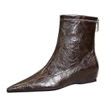 FERRAOGAN Women's Leather Flat Wedge Ankle Boots with Back Zipper Retro Comfortable Pointed Toe Internal Height Increase Fall Winter Dress Short Boots (brown,10)