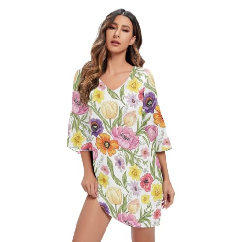 Robe courte imprimée aux tulipes et coquelicots idéale pour vos cocktails d'été