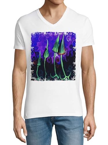 T-shirt psychedelic art col v blanc haut en coton imprimé graphique original