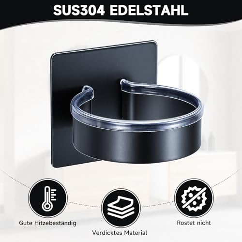 YYBO Fönhalter Ohne Bohren, Föhnhalter Schwarz, Föhn Halterung Haartrocknerhalter, Föhnhalter Wand Ohne Bohren, Fönhalterung Bad, Selbstklebend Haartrockner Halterung für Föhn Aufbewahrung