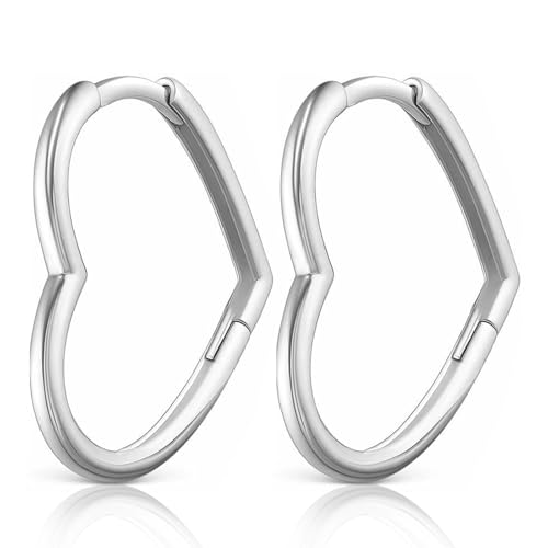 Sterling Silver Heart Hoop Earrings, Hypoallergenic With Love Charm, Love Silver Earrings, Cartilage Tragus Helix Conch Cartalidge Huggie Hoops Earrings Piercings