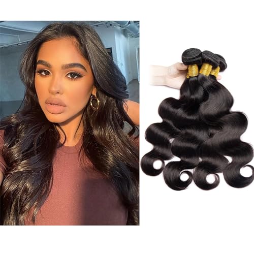 Huarisi 10 12 14 16 inch Body Wave Human Hair Bundles, 8a Brazilian Hair 4 Bundles Body Wave Weaves,Short Hair Extensions Sew in Weaving Natural Color