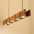 PIAOCAIYIN Bar Lights Hanging, Rustic Wood 4 Lights Chandelier, Farmhouse/Kitchen Island/Restaurants Wood Pendant Light, Wood Beam Light Fixture with Adjustable Chain, Vintage, 100*8*9.5cm, Brown