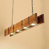 PIAOCAIYIN Bar Lights Hanging, Rustic 4 Lights Chandelier, Farmhouse/Kitchen Island/Restaurants Pendant Light, Wood Beam Light Fixture with Adjustable Chain, Vintage