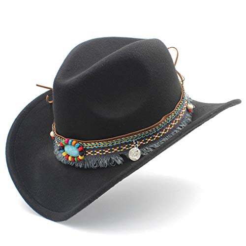 Children Felt Western Cowboy Hat Cowgirl Cap with Tassel Belt for Kids Girls Boys (Black), 20.5-21.3in - Main Image