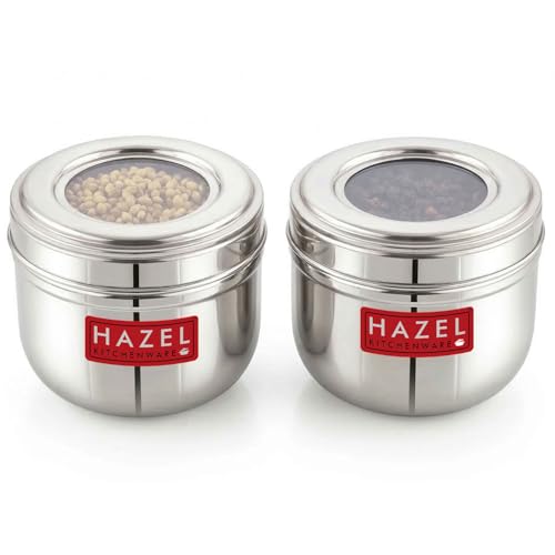 Image of HAZEL Steel Storage Containers with Clear View Lid 450ml, Pack of 2 | Food Organizer Dabba for Kitchen, Snacks & Leftovers