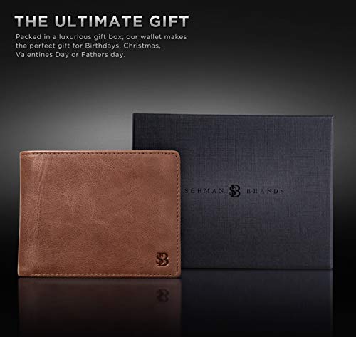 Image of SERMAN BRANDS 2 ID Window Wallet for Men RFID Blocking Leather, Bifold Top Flip, Extra Capacity Travel Wallet