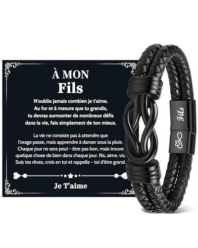 VU100 - VU100 Bracelet pour Fils Cadeau pour Fils Bracelet en Cuir pour Garçons Cadeau Anniversaire pour Fils Anniversaire Noël pour Garçons - -5%