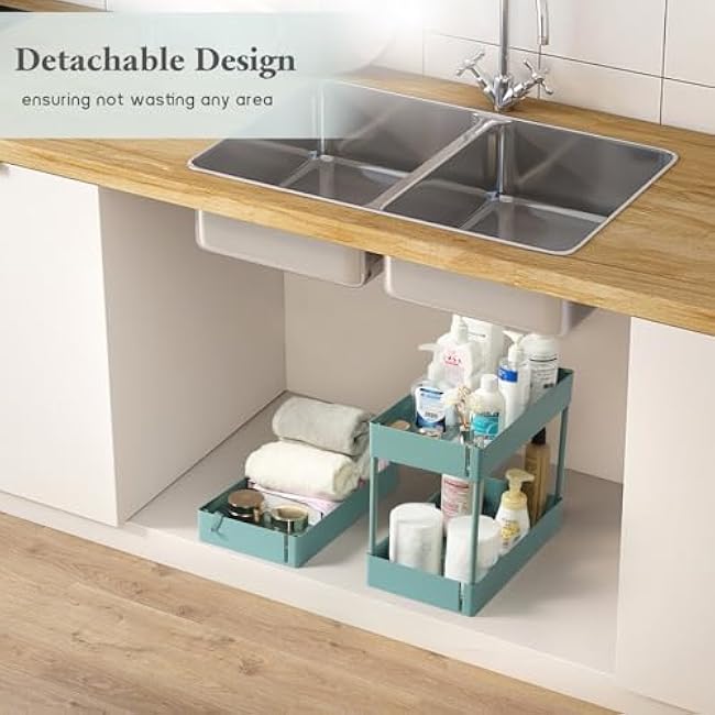 danpinera Storage Cart on Wheels, 3 Tier Bathroom Cart Organizer Slim Laundry Narrow Shelf with Wheels Dividers Hanging Cups Hooks Handle Easy Assembly, Green-Oy6I17Y5