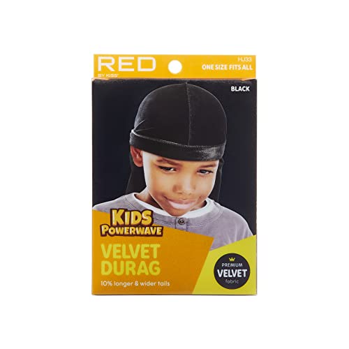 Red by Kiss Kids Velvet Durags Powerwave Kids Durags Long Tail and Wide Strap Headwraps Beanies3
