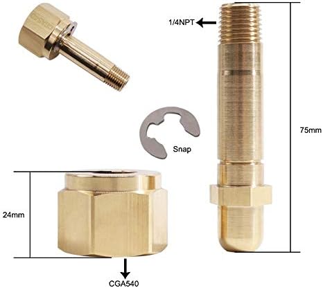 Universal CGA540 Inlet Nut & Nipple Adapter, 1/4" NPT Stem Nipple Inlet Fittings