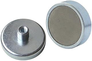 Eclipse Magnetics E868 Chrome Ferrite Shallow Pot Magnet with Fixing Hole, M4 Thread, 1.85" Diameter x 0.35" Height